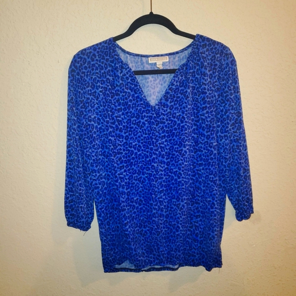 Dana Buchman Shirt Blue Leopard Print (M)